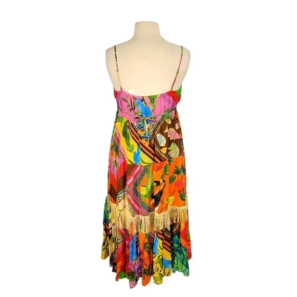 NWT Farm Rio Palila Fringed Red Tropical Sun Dress